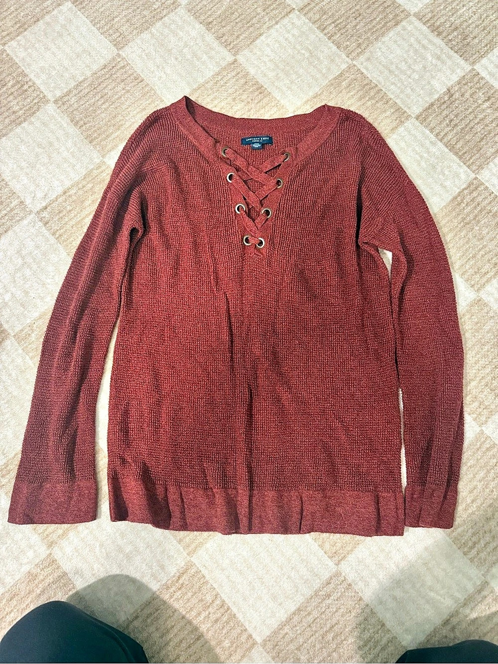 American Eagle Outfitters Lace-Up V-Neck Sweater Size Medium